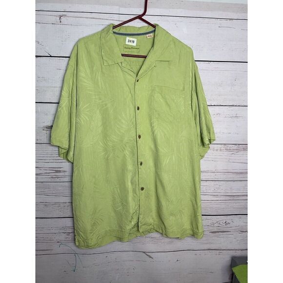 Tommy Bahama XL‎ Silk Green Short Sleeve Hawaiian Shirt Orchid Floral Textured - Picture 4 of 10